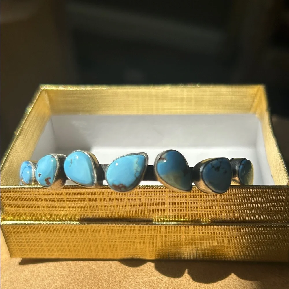 Navajo 6 stone Golden Hills Sterling Silver Turquoise Cuff Bracelet